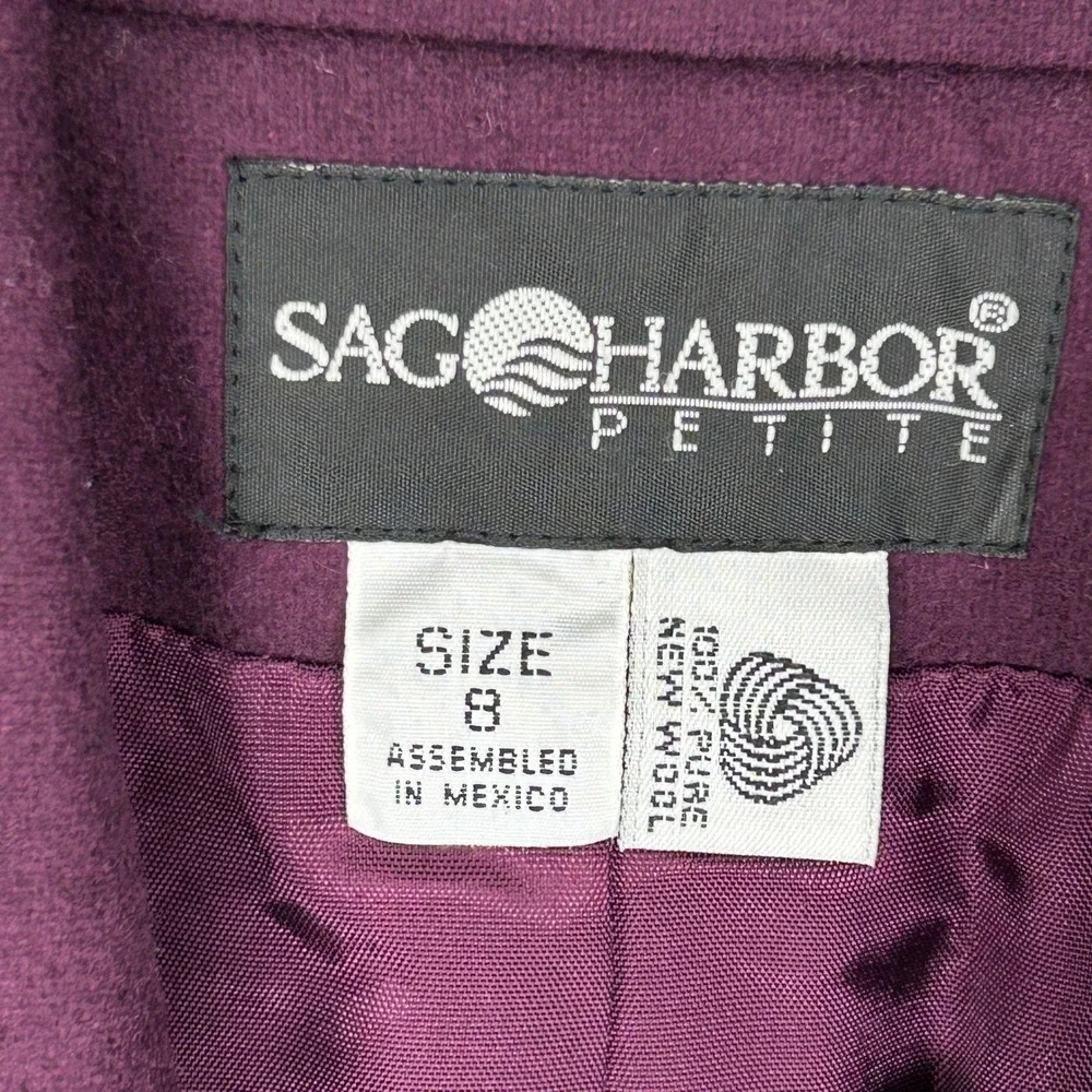 Vintage Sag Harbor Petite Purple 100% Pure Wool Blazer Jacket 8P Fall Minimalist